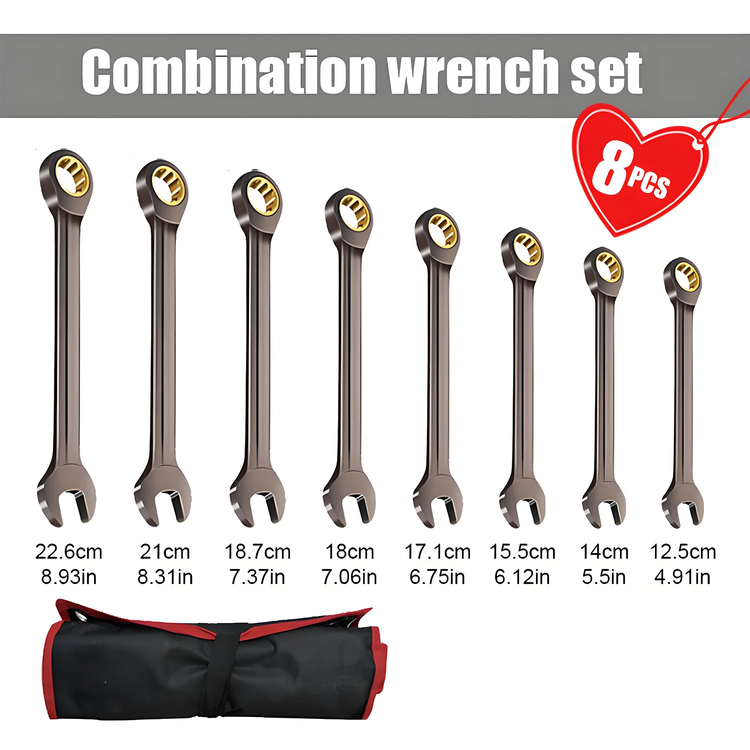 8-Piece Black Nickel Coated Ratchet Wrench – Industrial Grade Compact Double-Ended Auto-Reverse Bidirectional Labor-Saving Wren 
8-Piece Black Nickel Coated Ratchet Wrench – Industrial Grade Compact Double-Ended Auto-Reverse Bidirectional Labor-Saving Wren