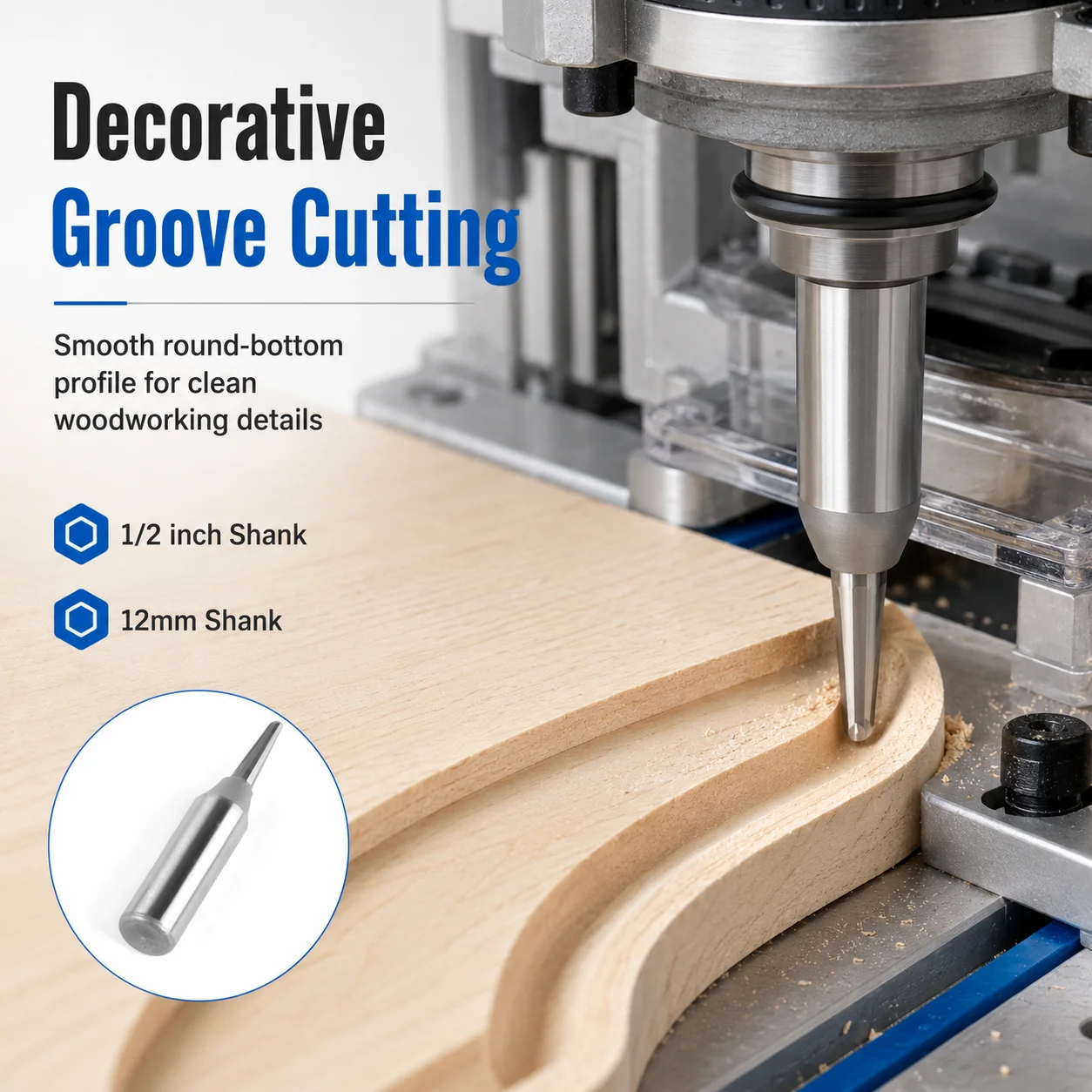 TCT Arc Groove Router Bit Round Bottom Wood Cutter for Decorative Slot Milling 1/2 Inch 12mm Shank
TCT Arc Groove Router Bit Round Bottom Wood Cutter for Decorative Slot Milling 1/2 Inch 12mm Shank