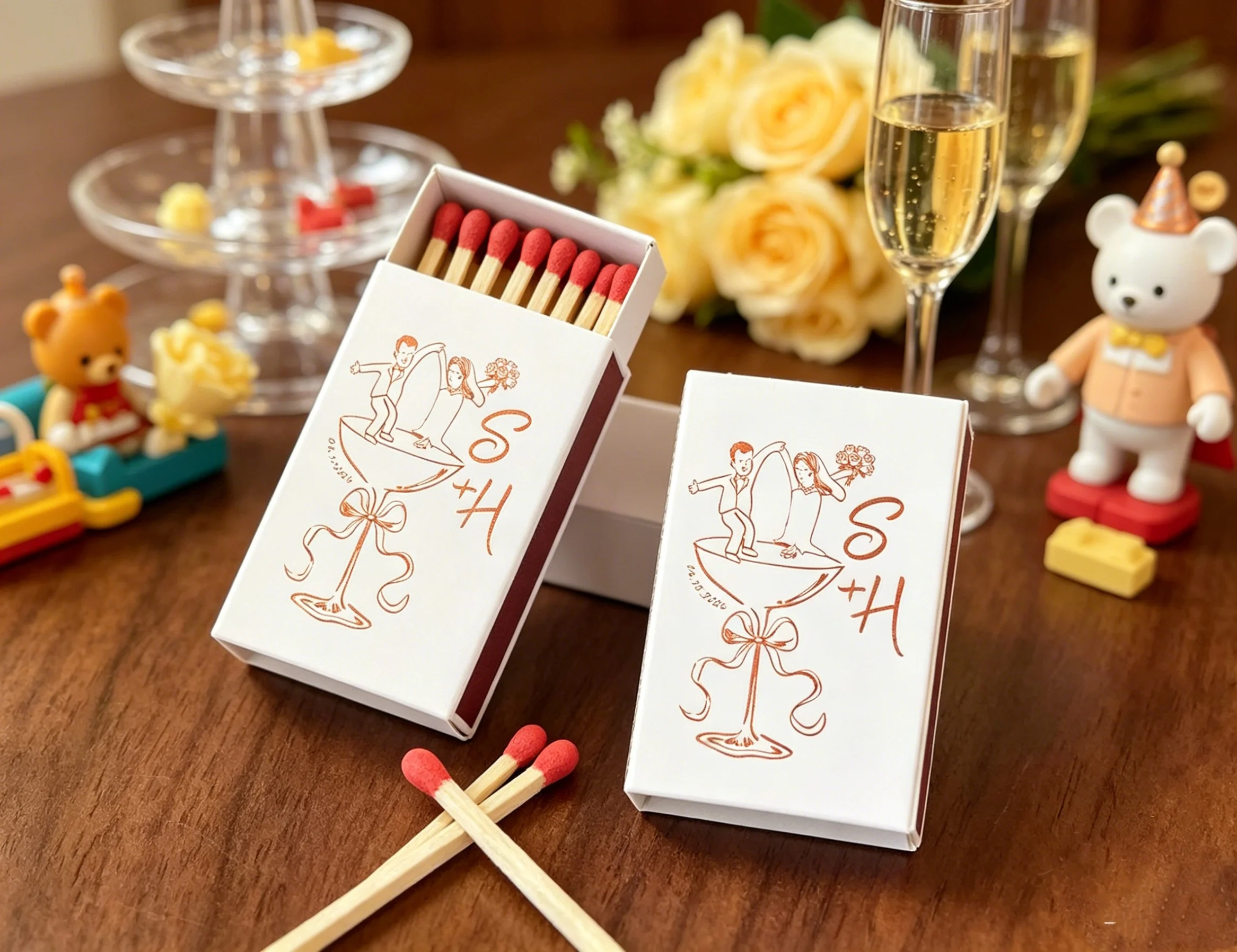Personalized Bride & Groom Matchboxes, Custom Wedding Favors with Champagne Glass Illustration, Engagement & Wedding Party Safet
Personalized Bride & Groom Matchboxes, Custom Wedding Favors with Champagne Glass Illustration, Engagement & Wedding Party Safet