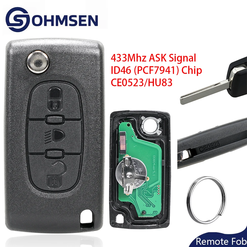 OHMSEN 433MHz Remote Flip Car Key Fob 3 Button with Light For Citroen C2 C4 C6 C8 Berlingo Picasso CE0523 HU83 PCF7941 Chip
OHMSEN 433MHz Remote Flip Car Key Fob 3 Button with Light For Citroen C2 C4 C6 C8 Berlingo Picasso CE0523 HU83 PCF7941 Chip