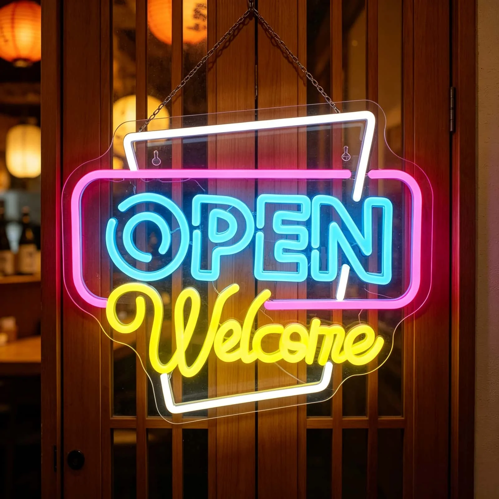 Open Welcome LED Neon Sign Acrylic Backboard Hanging Chain Mounted Indoor Neon Light Business Open Display Sign for Cafe Bar Restaurant Shop Store Window Wall Decoration USB Powered Commercial Decor
Open Welcome LED Neon Sign Acrylic Backboard Hanging Chain Mounted Indoor Neon Light Business Open Display Sign for Cafe Bar Restaurant Shop Store Window Wall Decoration USB Powered Commercial Decor