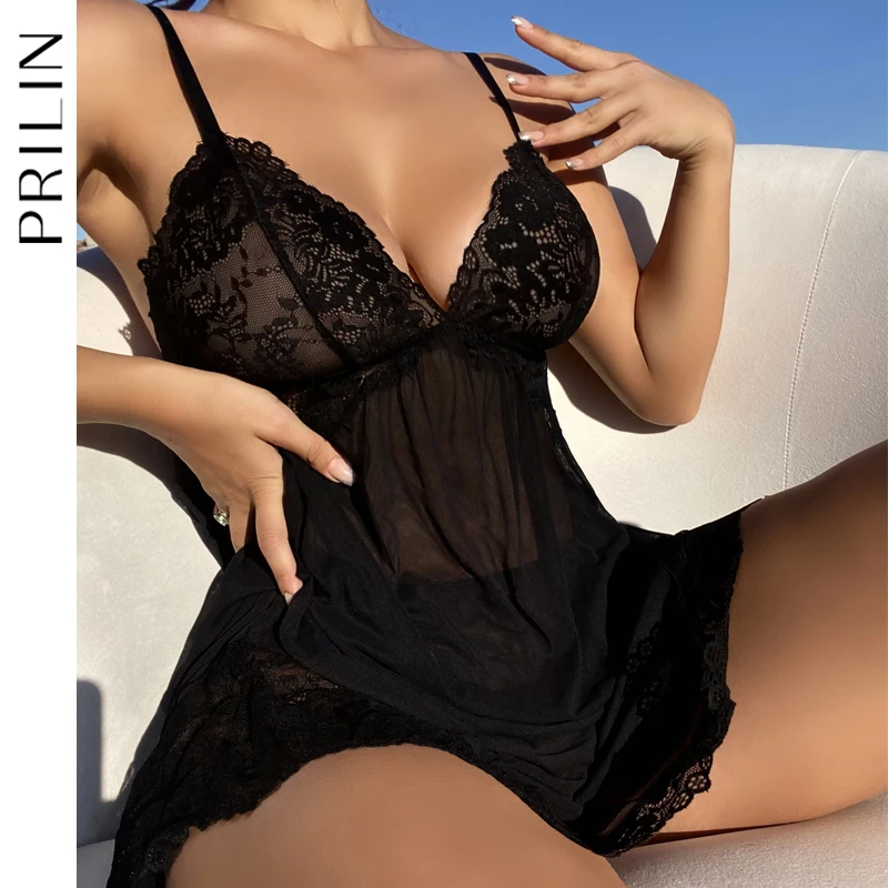 PRILIN Black Sexy Sleepwear Lingerie Transparent Lace Floral Women Nightdress See Through V-neck Night Dress Thong 2 pieces
PRILIN Black Sexy Sleepwear Lingerie Transparent Lace Floral Women Nightdress See Through V-neck Night Dress Thong 2 pieces