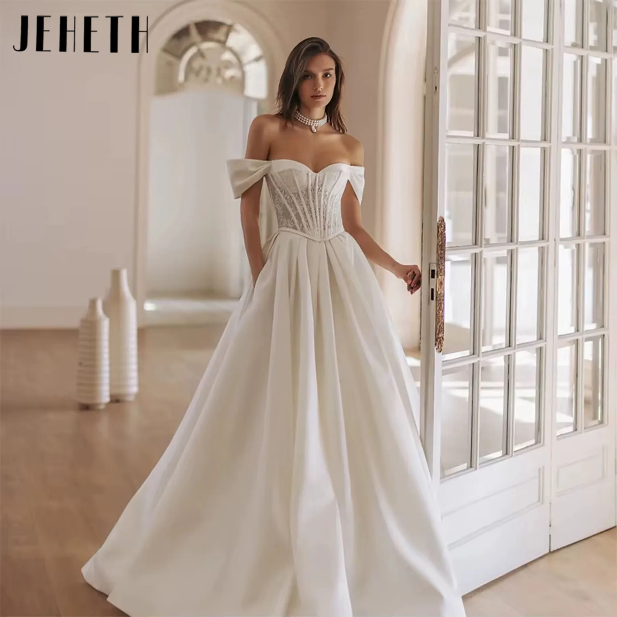 JEHETH Elegant A-Line Sweetheart With Corset Off Shoulder Wedding Dress Side Pocket Backless Lace Up Evening Gown Customized
JEHETH Elegant A-Line Sweetheart With Corset Off Shoulder Wedding Dress Side Pocket Backless Lace Up Evening Gown Customized