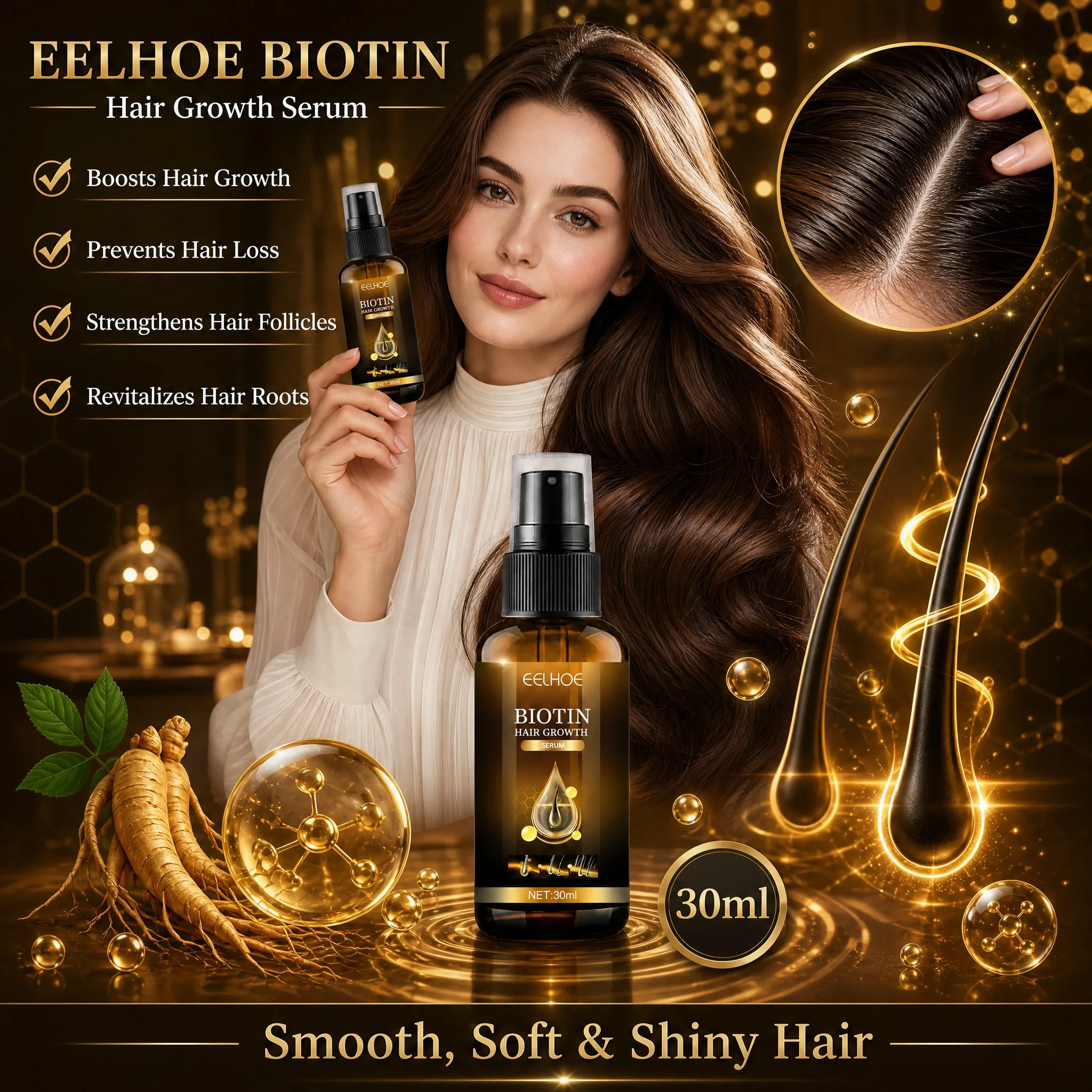 EELHOE Biotin Hair Growth Serum Scalp Care Essence Hair Root Nourishing Treatment Moisturizing Smooth Shiny Hair 30ml
EELHOE Biotin Hair Growth Serum Scalp Care Essence Hair Root Nourishing Treatment Moisturizing Smooth Shiny Hair 30ml