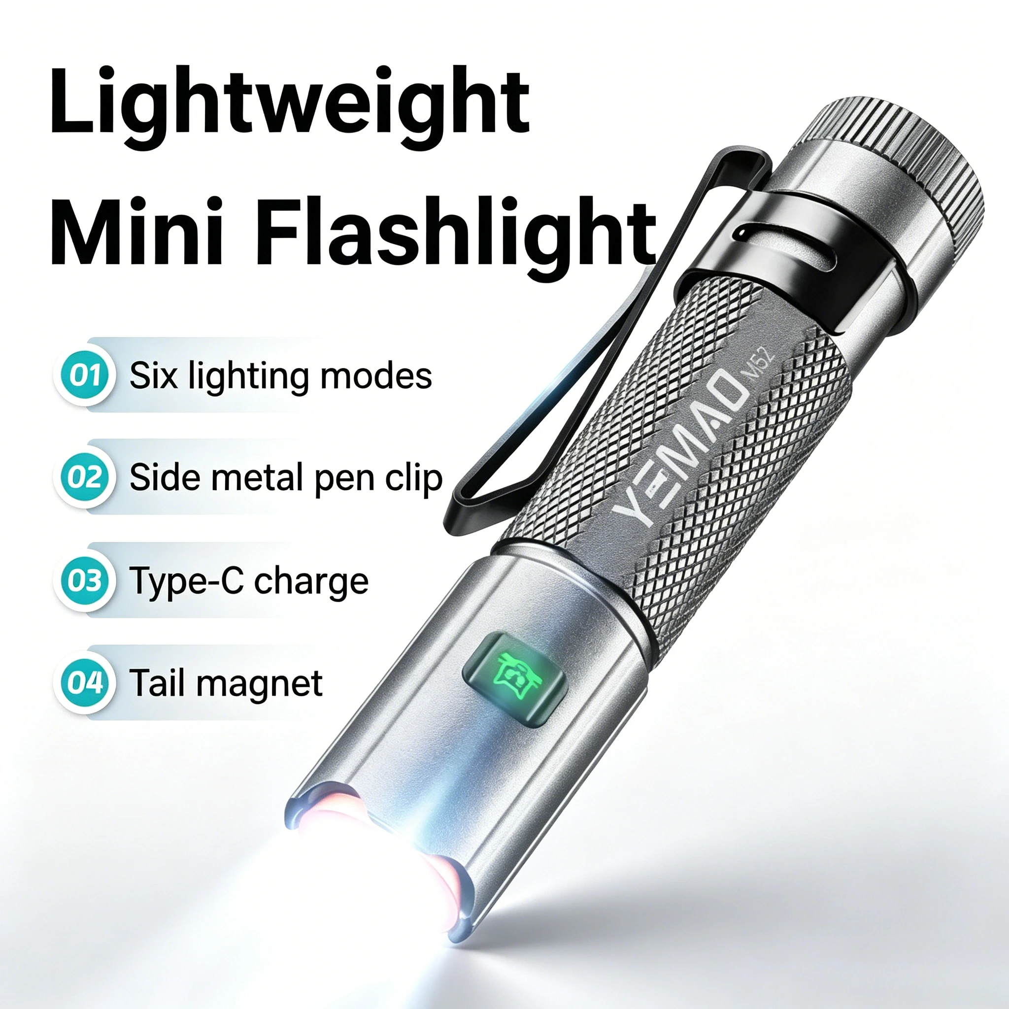 Portable XHP35 LED Flashlight, 6 Modes with Strobe, Strong Magnet, Type-C Charging, Mini Pen Clip Torch for Camping, Hiking
Portable XHP35 LED Flashlight, 6 Modes with Strobe, Strong Magnet, Type-C Charging, Mini Pen Clip Torch for Camping, Hiking