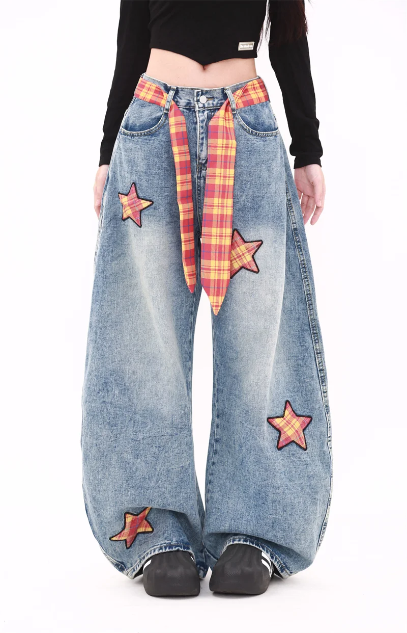 Women's Blue Star Pattern Wide-Leg Jeans Y2k American Asymmetry Vintage 2025 Chic High Waist Maked Old Casual Straight Pants
Women's Blue Star Pattern Wide-Leg Jeans Y2k American Asymmetry Vintage 2025 Chic High Waist Maked Old Casual Straight Pants
