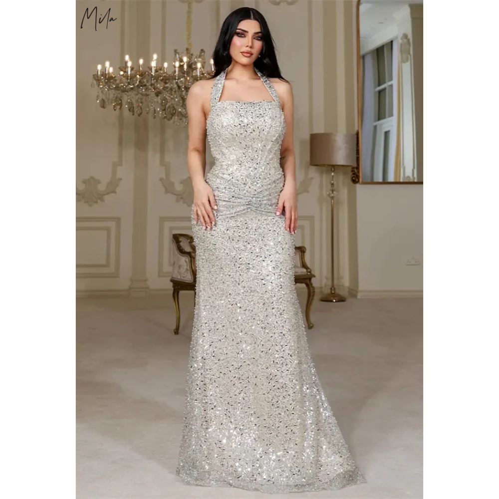 Mila Customized Silver Sequin Halter Neck Pleated Prom Dress Corset Sparkly Mermaid Formal Gown Floor-Length Vestidos De Fiesta
Mila Customized Silver Sequin Halter Neck Pleated Prom Dress Corset Sparkly Mermaid Formal Gown Floor-Length Vestidos De Fiesta