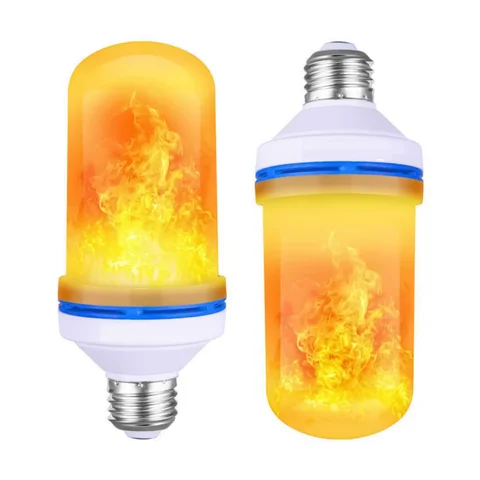 2‑Pack Dancing Fire Simulation LED Bulbs, Vivid Flicker Flame Light Lamp with Blue Ring White Base E26/E27, Ambient Decor Bulb for Halloween Bar Holiday Party Decoration