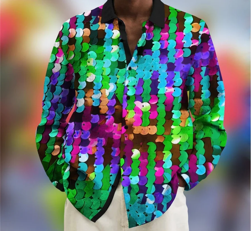 Spring and Autumn Men's Colorful Long sleeved Shirt Button Casual Carnival Daily Wear Carnival Autumn and Winter Polo Printed Bu
Spring and Autumn Men's Colorful Long sleeved Shirt Button Casual Carnival Daily Wear Carnival Autumn and Winter Polo Printed Bu