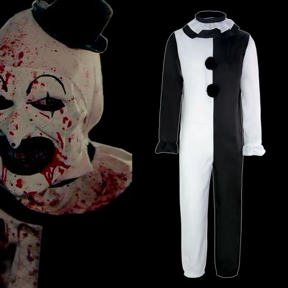 Art the Clown Cosplay Costume Terrifier Jumpsuit Black White Split Color Outfit with Ruffle Collar for Adult Halloween Party
Art the Clown Cosplay Costume Terrifier Jumpsuit Black White Split Color Outfit with Ruffle Collar for Adult Halloween Party
