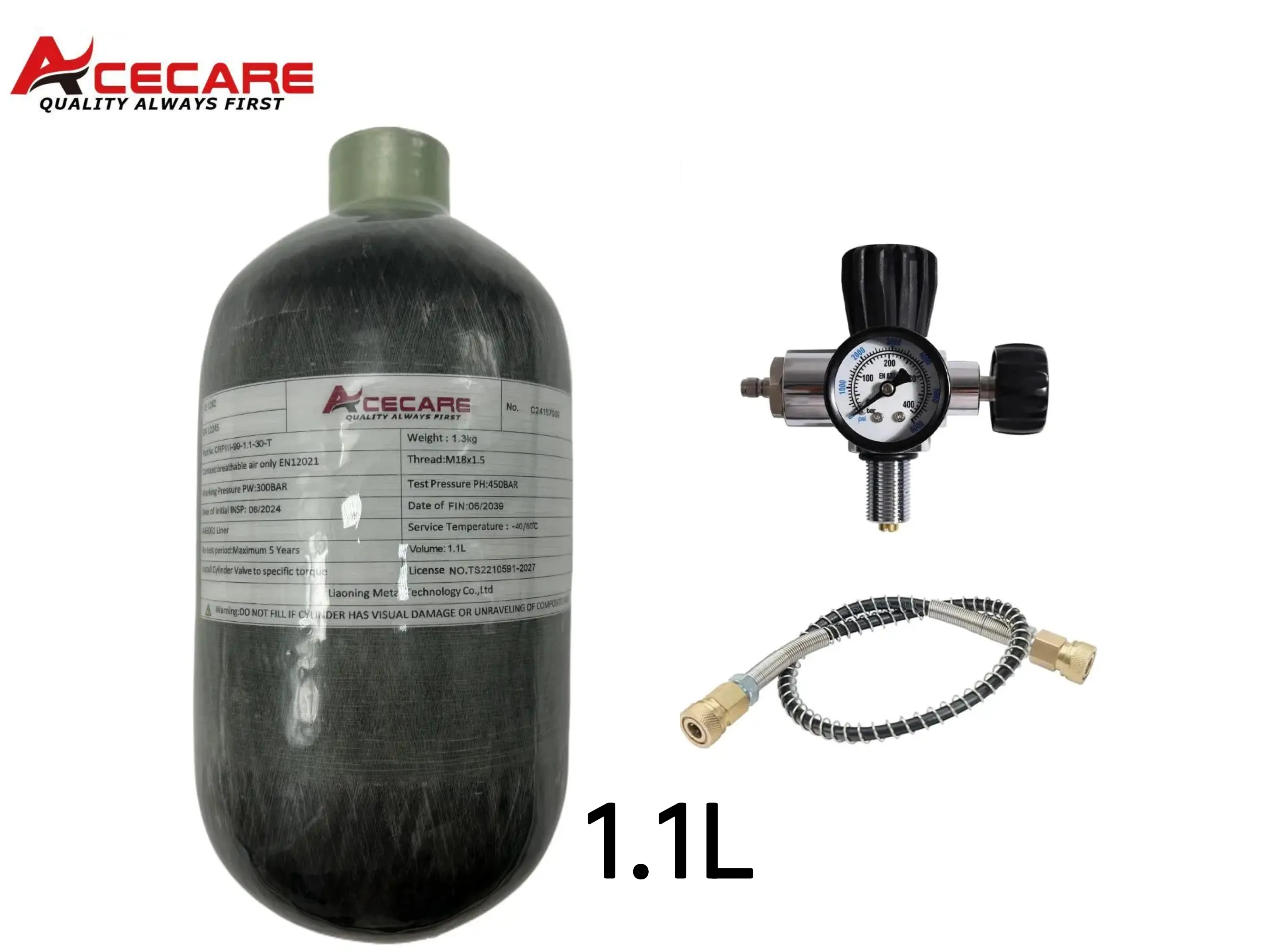 ACECARE 1.1L Carbon Fiber Cylinder with Regulating Valve HPA Tank 300Bar 4500psi High Pressure Bottle Scuba Diving M18*1.5
ACECARE 1.1L Carbon Fiber Cylinder with Regulating Valve HPA Tank 300Bar 4500psi High Pressure Bottle Scuba Diving M18*1.5
