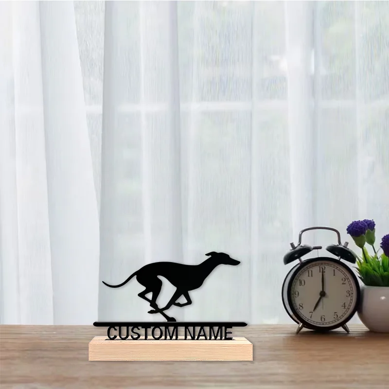 Custom Greyhound Metal Silhouette Statue with Wooden Base, Modern Desktop Art Ornament, Speed & Greyhound Themed Decor for Gift
Custom Greyhound Metal Silhouette Statue with Wooden Base, Modern Desktop Art Ornament, Speed & Greyhound Themed Decor for Gift