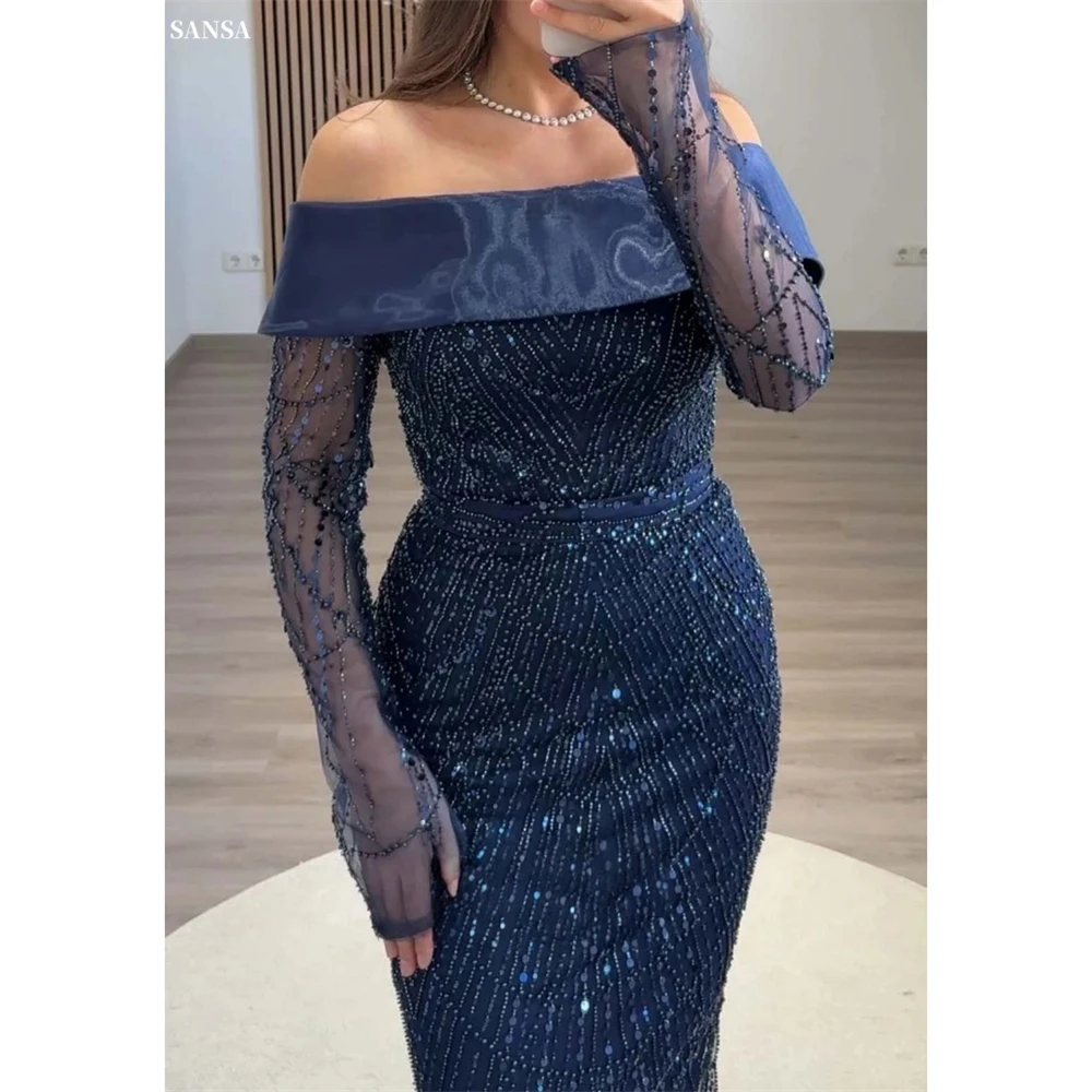 Sansa Customized Navy Mermaid Beaded Off Shoulder Prom Dress Long Sleeve Illusion Vestidos De Noche Ankle-Length Formal Evening
Sansa Customized Navy Mermaid Beaded Off Shoulder Prom Dress Long Sleeve Illusion Vestidos De Noche Ankle-Length Formal Evening
