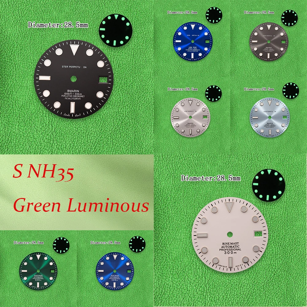 S NH35 Dial 28.5mm Sun Mar Dial Sun SUB Dial Suitable for NH35 NH36 Movement Green Luminous Watch Modification Accessories
S NH35 Dial 28.5mm Sun Mar Dial Sun SUB Dial Suitable for NH35 NH36 Movement Green Luminous Watch Modification Accessories