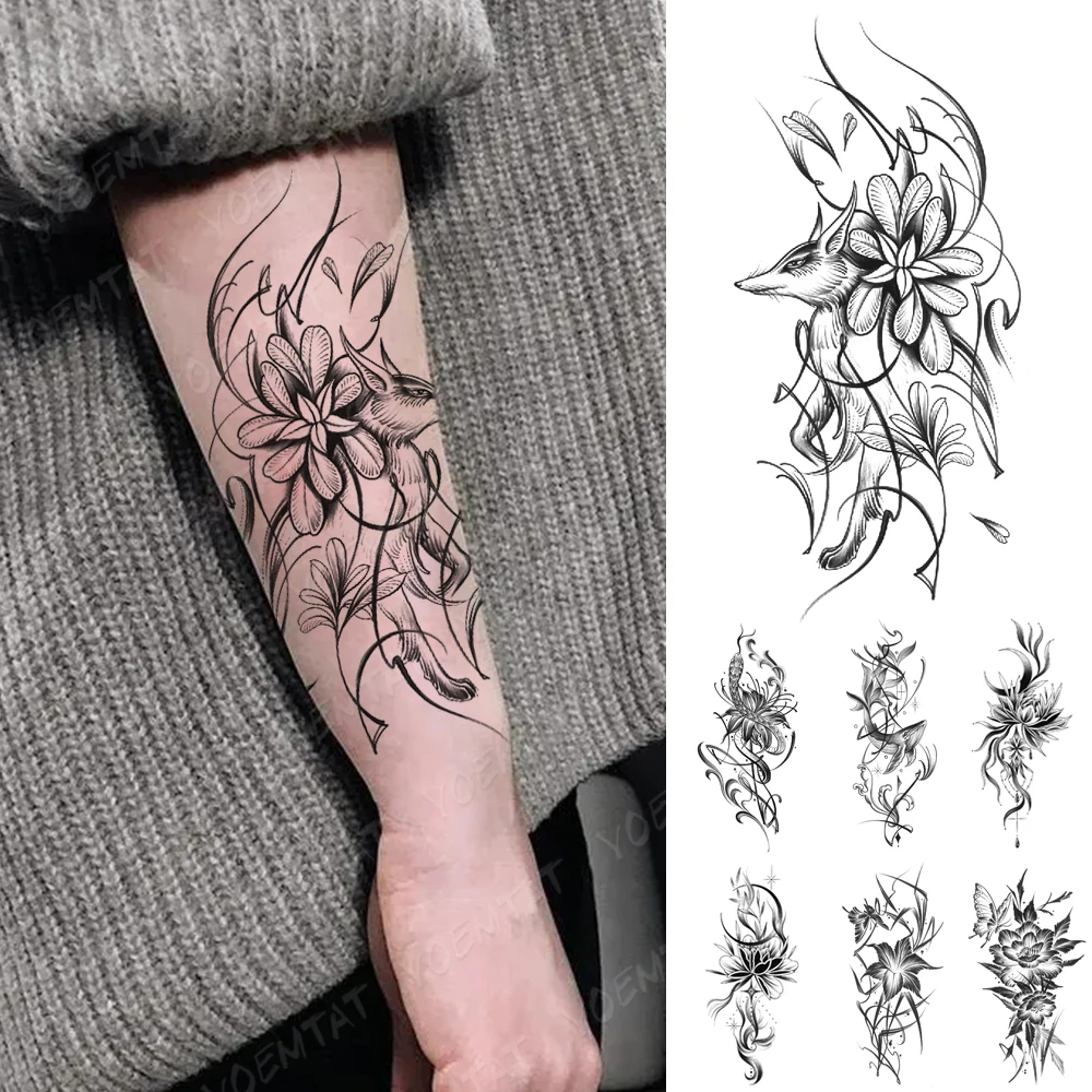 Waterproof Temporary Tattoo Sticker Black Fox Snake Moon Lotus Flower Arm Sleeve Women Transfer Tatoo Fake Tattoos Men Body Art
Waterproof Temporary Tattoo Sticker Black Fox Snake Moon Lotus Flower Arm Sleeve Women Transfer Tatoo Fake Tattoos Men Body Art