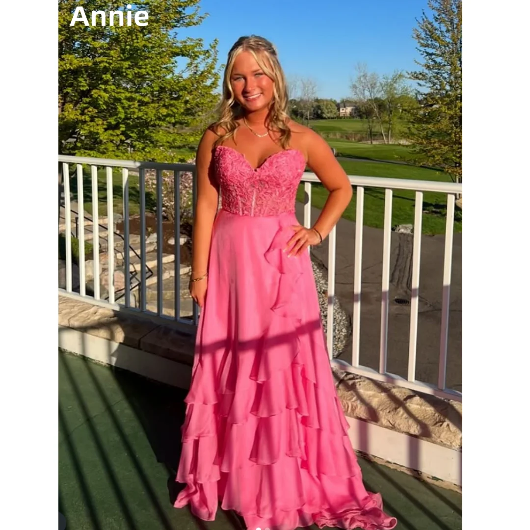 Annie Sweetheart Pink Prom Dresses Embroidered Chiffon Multilayer Evening Dresses A-Shape Elegant Lady فساتين سهرة
Annie Sweetheart Pink Prom Dresses Embroidered Chiffon Multilayer Evening Dresses A-Shape Elegant Lady فساتين سهرة