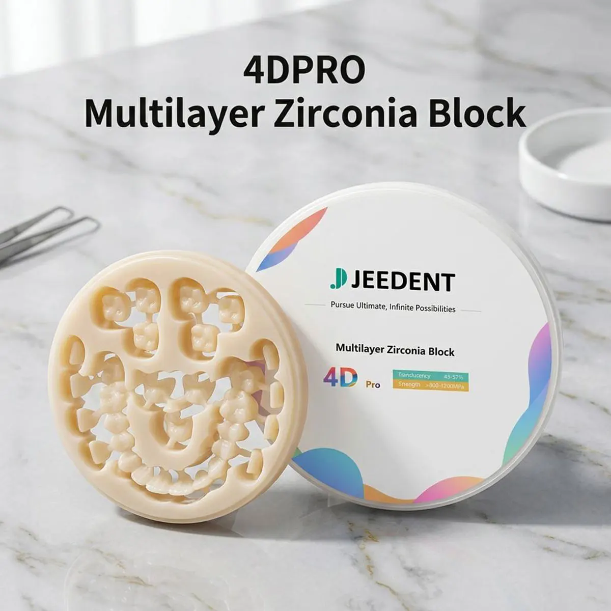 JEEDENT 4D Pro Multilayer Zirconia Block 98mm High Translucency VITA 16 Shades CAD CAM Dental Lab Aesthetic Restoration Material
JEEDENT 4D Pro Multilayer Zirconia Block 98mm High Translucency VITA 16 Shades CAD CAM Dental Lab Aesthetic Restoration Material