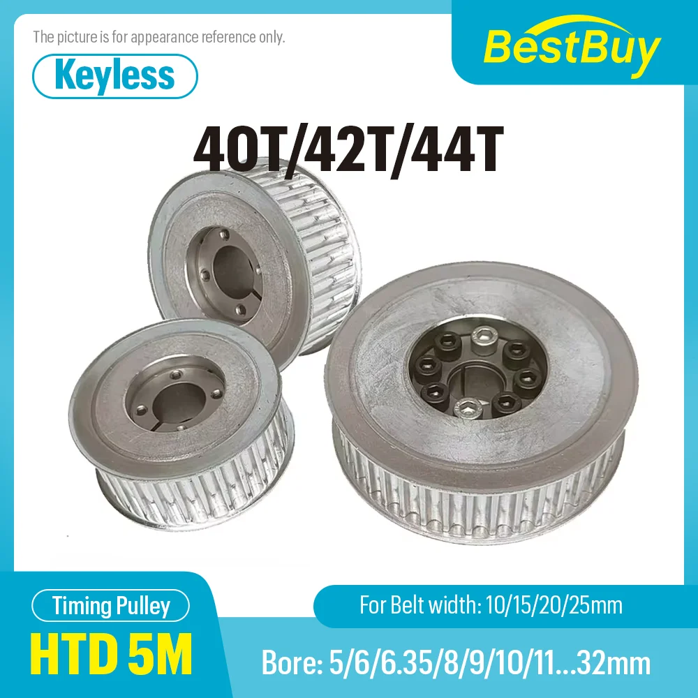 40T 42T 44Teeth HTD 5M Timing Pulley Keyless Bushing Bore 5/6/6.35/8/10-32mm For 5M Synchronous Belt Width 10/15/20/25mm
40T 42T 44Teeth HTD 5M Timing Pulley Keyless Bushing Bore 5/6/6.35/8/10-32mm For 5M Synchronous Belt Width 10/15/20/25mm