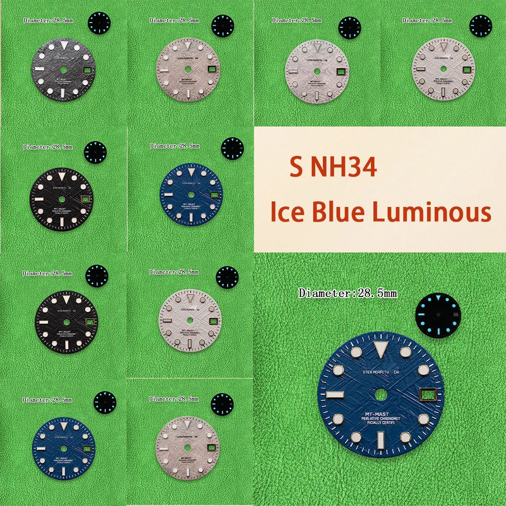 28.5mm S NH34 Dial Black Meteorite GTM Dial Silver Frame Ice Blue Luminous Fit NH34 Movement Watch Modification Accessories
28.5mm S NH34 Dial Black Meteorite GTM Dial Silver Frame Ice Blue Luminous Fit NH34 Movement Watch Modification Accessories
