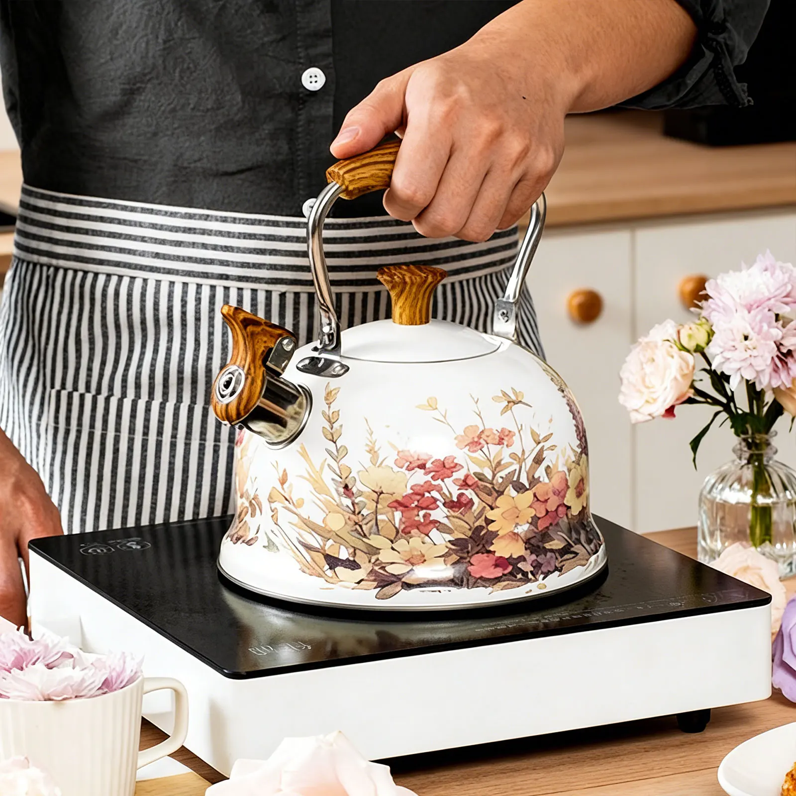 Floral Pattern Whistling Kettle Tea Cooker for Hiking Barbecue Picnic Portable Stove Top Kettle with Whistle
Floral Pattern Whistling Kettle Tea Cooker for Hiking Barbecue Picnic Portable Stove Top Kettle with Whistle