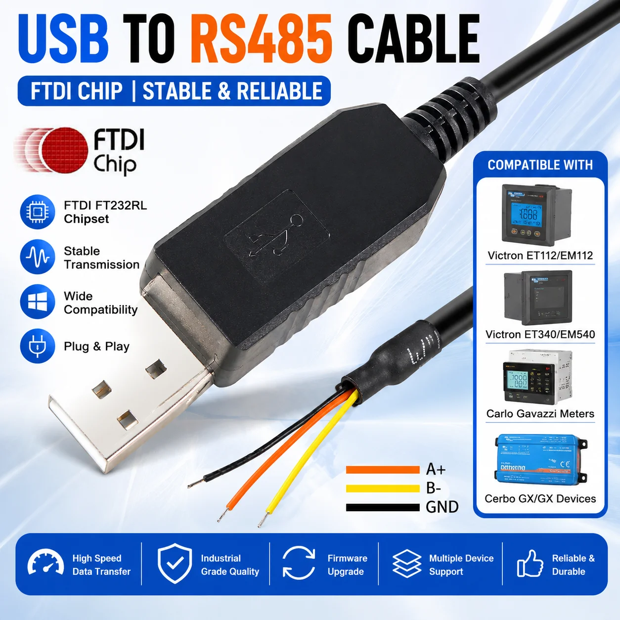 Victron ET112 EM112 ET340 EM540 Carlo Gavazzi Cerbo GX Firmware Upgrade Adapter FTDI USB to RS485 Serial Cable
Victron ET112 EM112 ET340 EM540 Carlo Gavazzi Cerbo GX Firmware Upgrade Adapter FTDI USB to RS485 Serial Cable