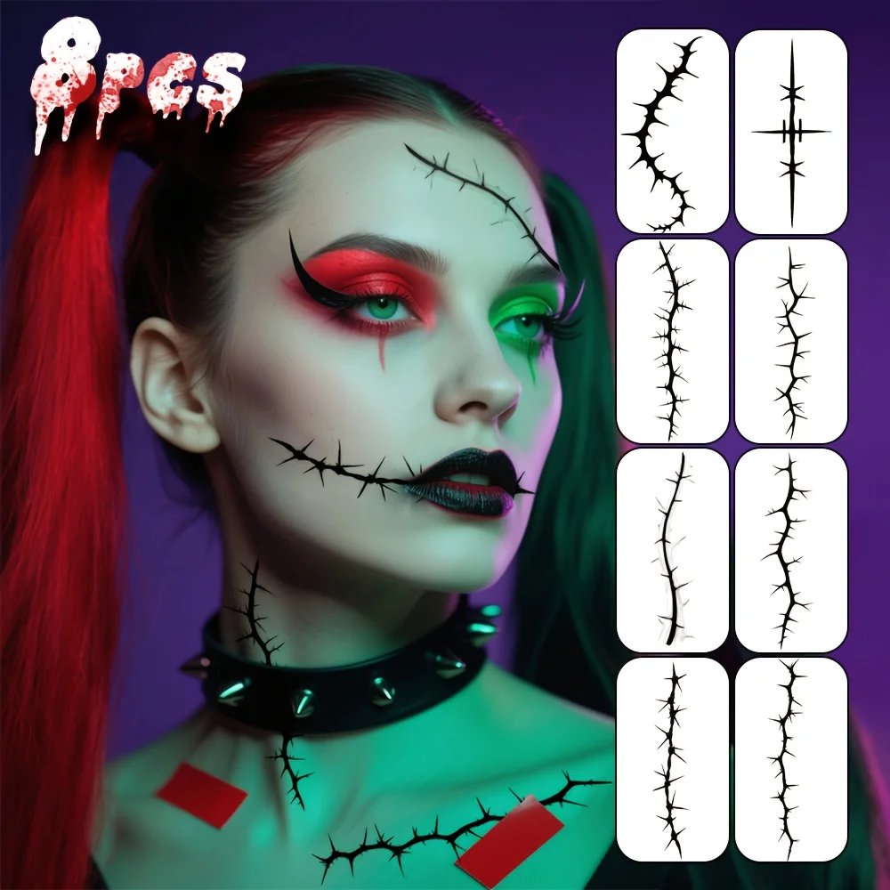8PCS Halloween Tattoo Stickers, Black Vein Wound, Waterproof Temporary Tattoos for Face Body Party Decor
8PCS Halloween Tattoo Stickers, Black Vein Wound, Waterproof Temporary Tattoos for Face Body Party Decor