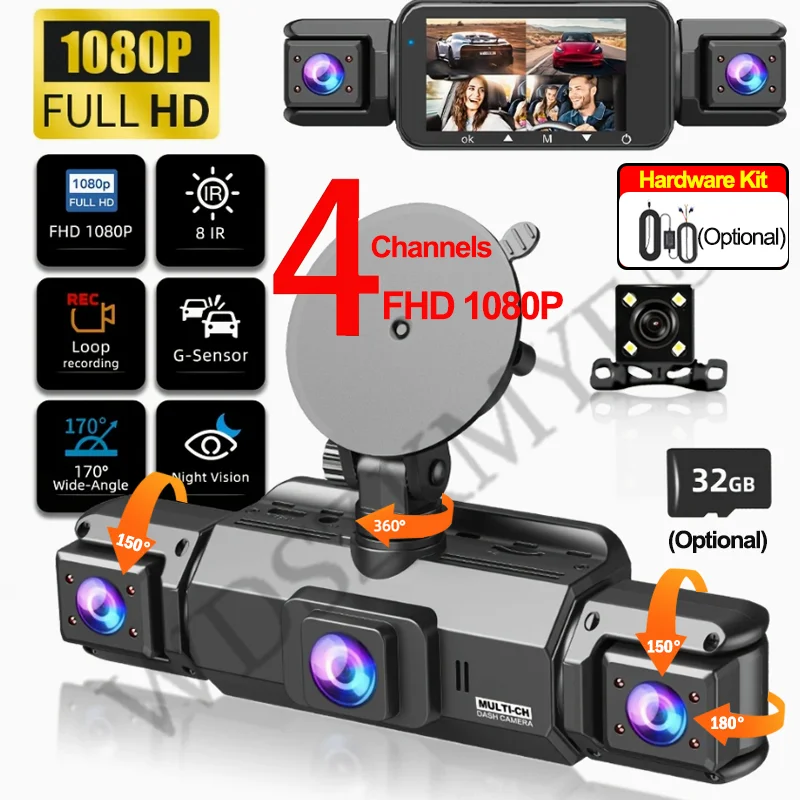 1080P Full HD Video Car Front Rear Left And Right 3/4 Cameras Night Vision Function, 24-hour Parking Mode Car Driving Recorder
1080P Full HD Video Car Front Rear Left And Right 3/4 Cameras Night Vision Function, 24-hour Parking Mode Car Driving Recorder
