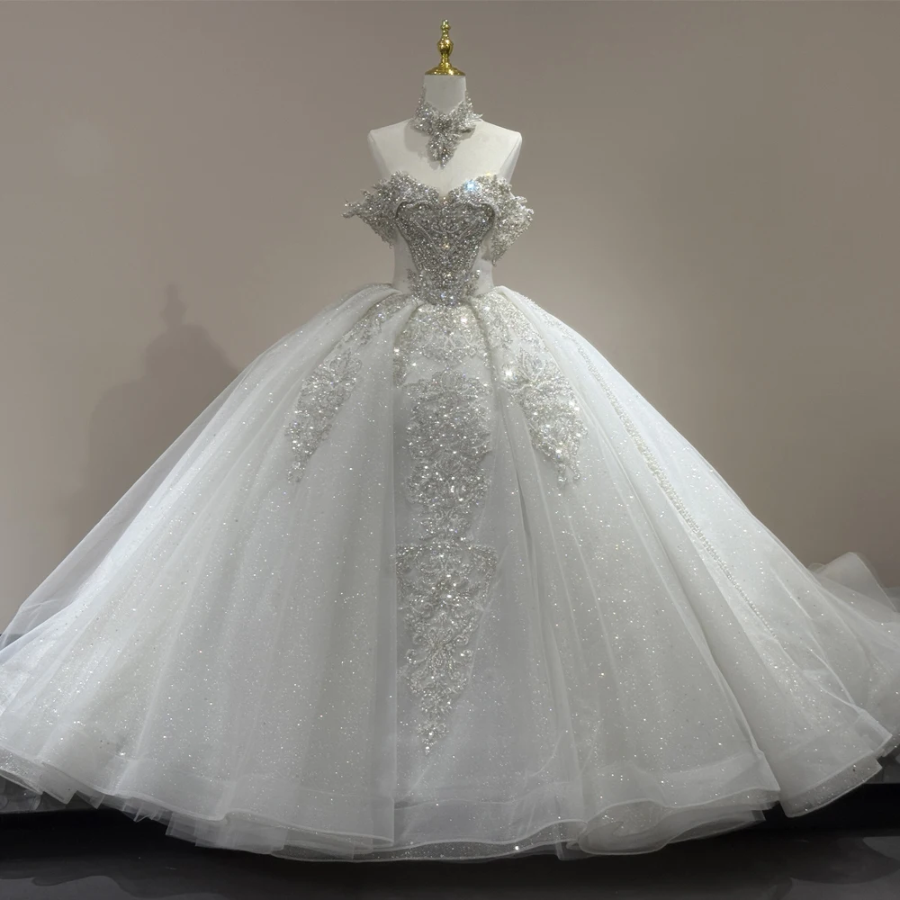 2026 Wedding Dress Crystal Beadings Sweetheart Off The Shoulder Customizable Lace Up Back Vestido De Casamento
2026 Wedding Dress Crystal Beadings Sweetheart Off The Shoulder Customizable Lace Up Back Vestido De Casamento