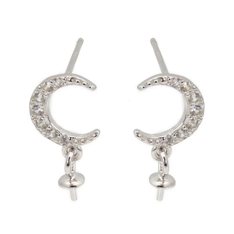 925 Sterling Silver Moon stud earrings for semi-pierced 7x16mm - zirconium oxide & rhodium-plated 925 silver x 2pcs
925 Sterling Silver Moon stud earrings for semi-pierced 7x16mm - zirconium oxide & rhodium-plated 925 silver x 2pcs