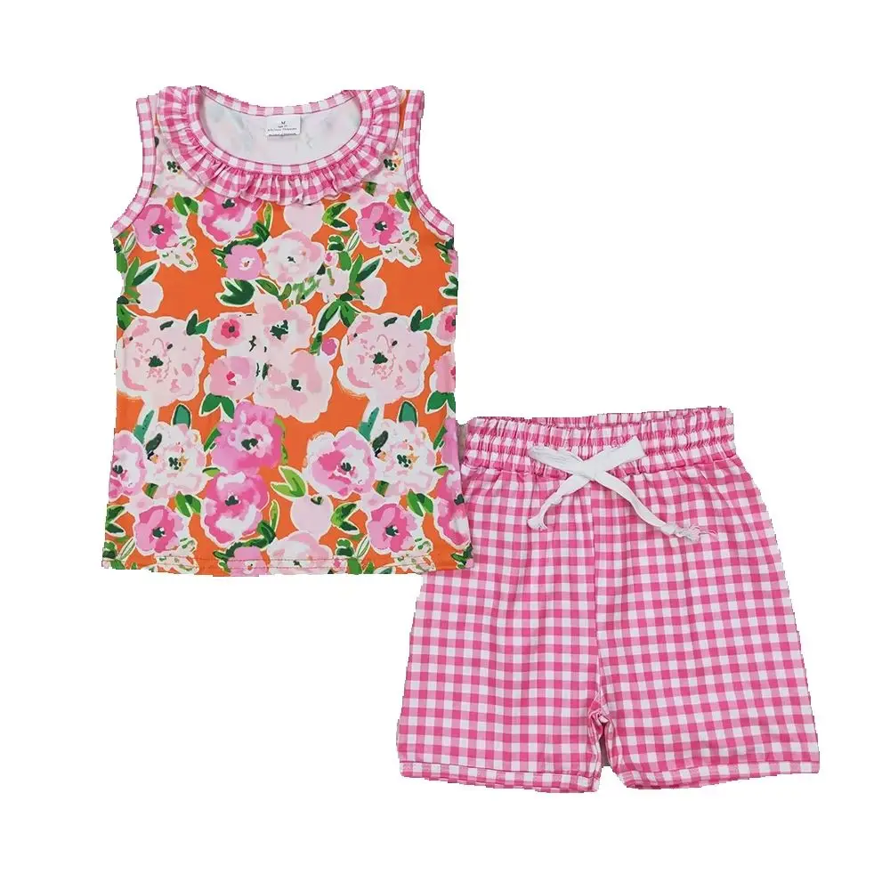 GSSO2413 Baby Girls Summer Outfits Sleeveless floral top pink plaid shorts girls summer clothes
GSSO2413 Baby Girls Summer Outfits Sleeveless floral top pink plaid shorts girls summer clothes