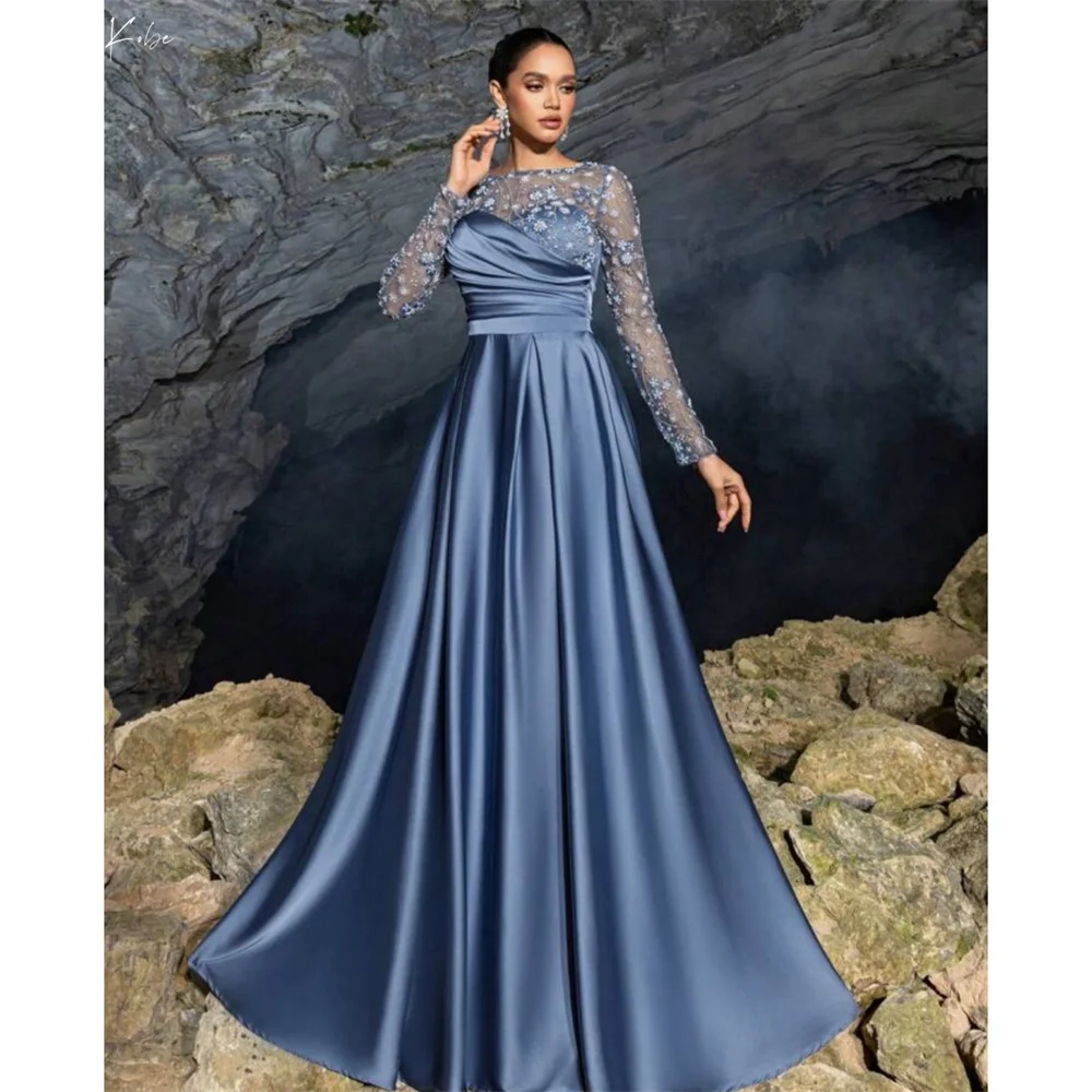 Kobe Customized Long Sleeve Satin A-line Prom Dresses Blue Floor-length O-neck Evening Dresses Elegant فساتين للمناسبات الخاصة
Kobe Customized Long Sleeve Satin A-line Prom Dresses Blue Floor-length O-neck Evening Dresses Elegant فساتين للمناسبات الخاصة