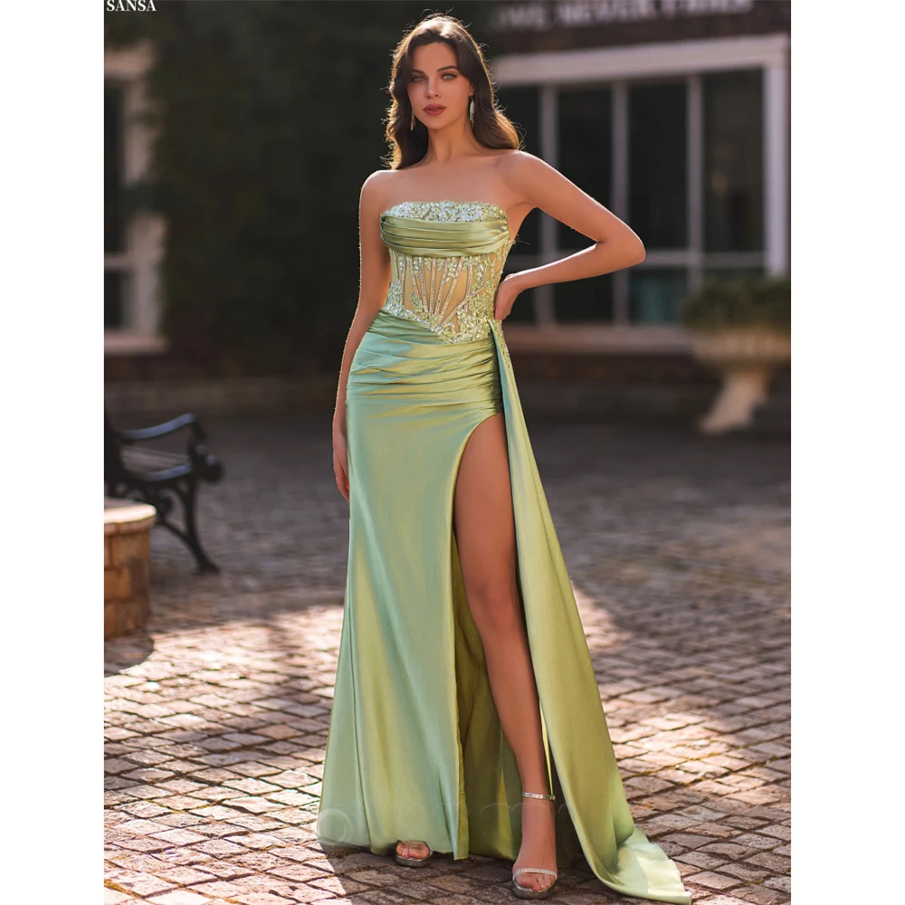 Sansa Customized Green Mermaid Side Split Sequins Prom Dress Pleats Sleeveless Vestidos De Noche Floor-Length Formal Evening
Sansa Customized Green Mermaid Side Split Sequins Prom Dress Pleats Sleeveless Vestidos De Noche Floor-Length Formal Evening