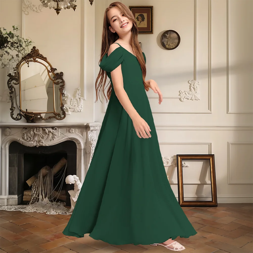 Elegant Cold Shoulder Junior Bridesmaid Dress A-Line Floor-Length Chiffon Pleated Flower Girl Dress Girls Formal Wedding Party
Elegant Cold Shoulder Junior Bridesmaid Dress A-Line Floor-Length Chiffon Pleated Flower Girl Dress Girls Formal Wedding Party