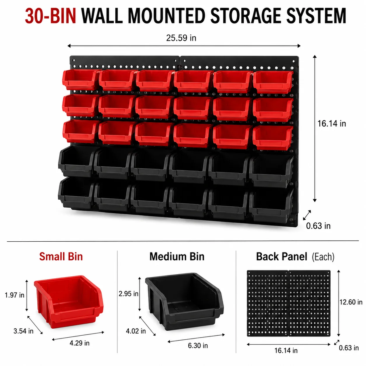 30-Bin Wall Mounted Small Parts Organizer, Garage Tool Storage Rack System with 2 Louvered Wall Panels, Stackable Plastic Bins for Screws, Nuts, Bolts, Nails
30-Bin Wall Mounted Small Parts Organizer, Garage Tool Storage Rack System with 2 Louvered Wall Panels, Stackable Plastic Bins for Screws, Nuts, Bolts, Nails
