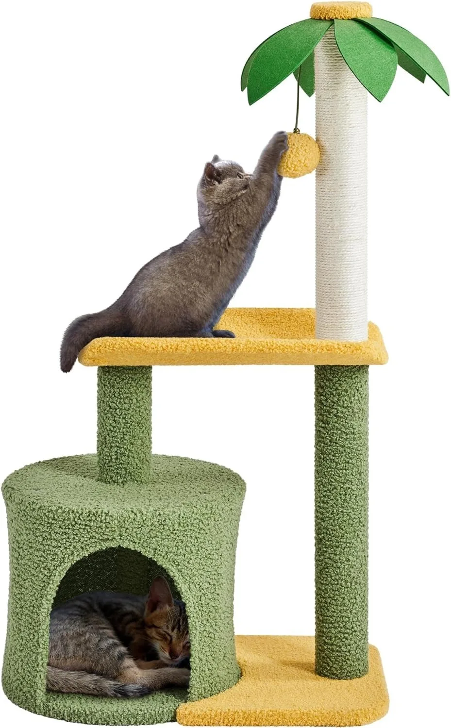 Cute Cat Tree for Indoor Cats, Coconut Palm Cat Tower with Green Leaves, Large Cat Condo Plush Cat House with Sisal C
Cute Cat Tree for Indoor Cats, Coconut Palm Cat Tower with Green Leaves, Large Cat Condo Plush Cat House with Sisal C