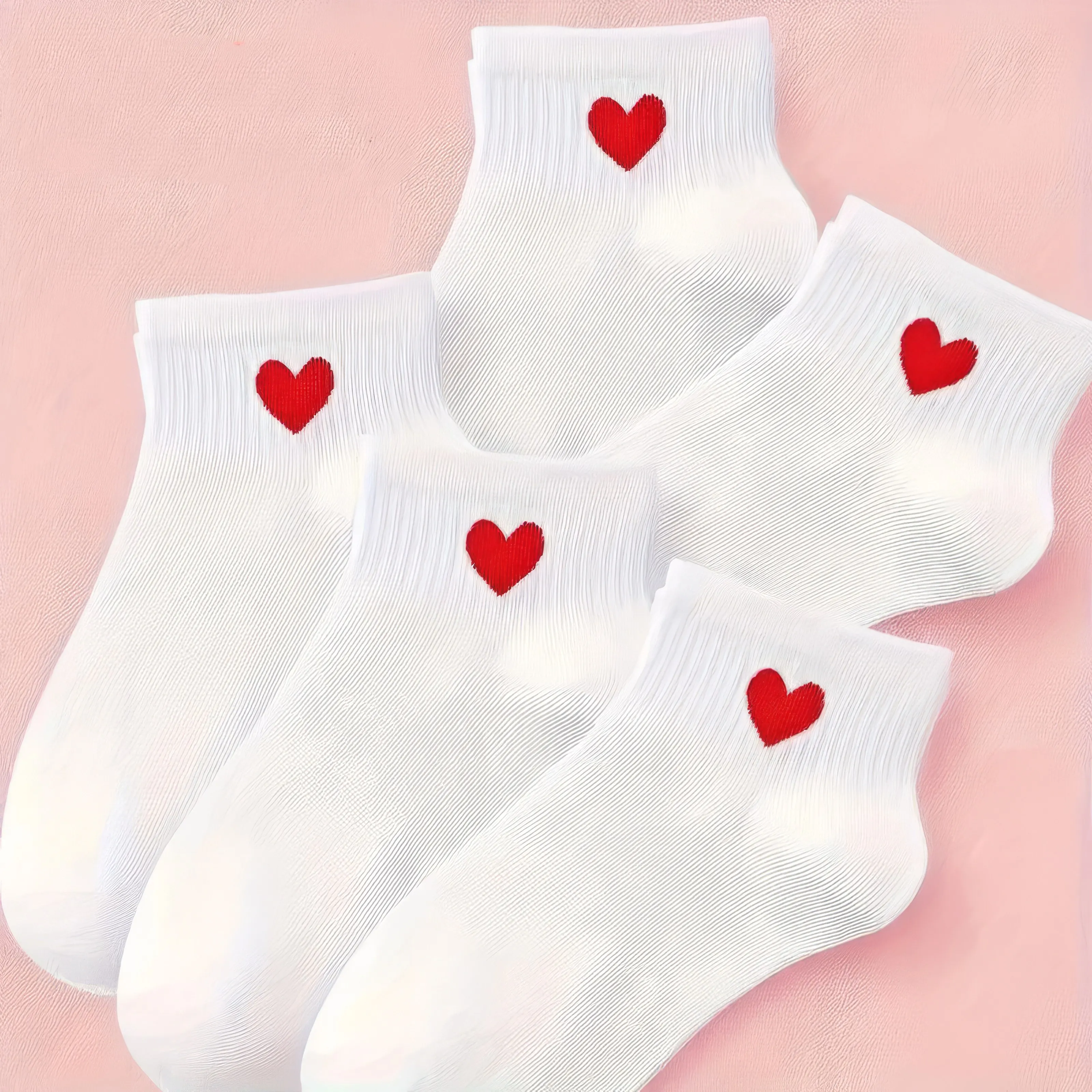 5 Pairs White Cotton Socks Pack - Cute Red Heart Cuff Design, Soft Knit for Women Girls Everyday Wear Perfect Gift
5 Pairs White Cotton Socks Pack - Cute Red Heart Cuff Design, Soft Knit for Women Girls Everyday Wear Perfect Gift
