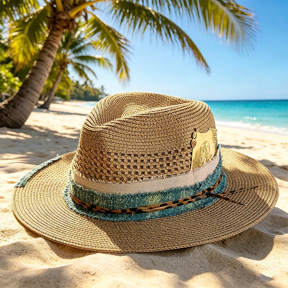 Vintage Beige Straw Hat Feather Decor Beaded Ribbon Wide Brim Fedora Summer Sun Hat for Women Men WesternPanamaBeach Capна пляж
Vintage Beige Straw Hat Feather Decor Beaded Ribbon Wide Brim Fedora Summer Sun Hat for Women Men WesternPanamaBeach Capна пляж