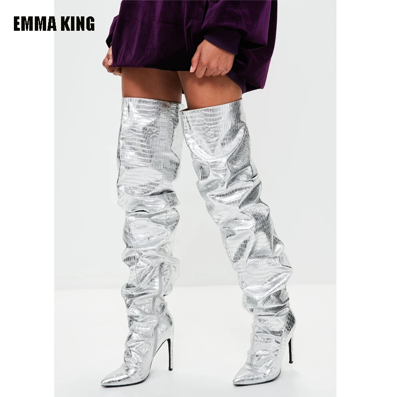 Women Sexy Silver Stone Print Thigh High Boots Pointy Toe Club Party Shoes Thin High Heels Over The Knee Long Boots For Women
Women Sexy Silver Stone Print Thigh High Boots Pointy Toe Club Party Shoes Thin High Heels Over The Knee Long Boots For Women