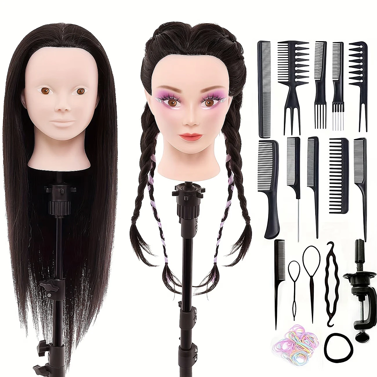 24-Inch Mannequin Head with Long Synthetic Hair Realistic Hairdressing Training Model for Barber Cosmetology & Braiding Practice
24-Inch Mannequin Head with Long Synthetic Hair Realistic Hairdressing Training Model for Barber Cosmetology & Braiding Practice