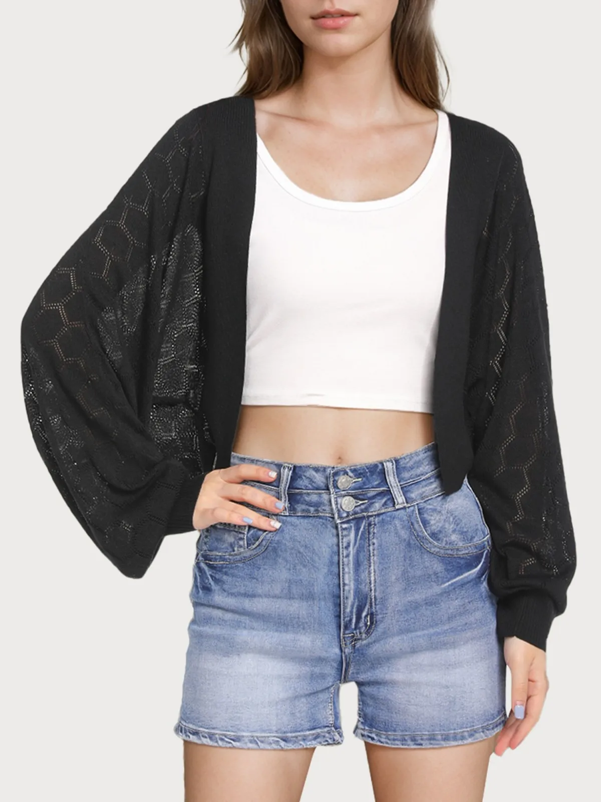 Women's casual crochet hollowed out batwing cardigan sweater
Women's casual crochet hollowed out batwing cardigan sweater