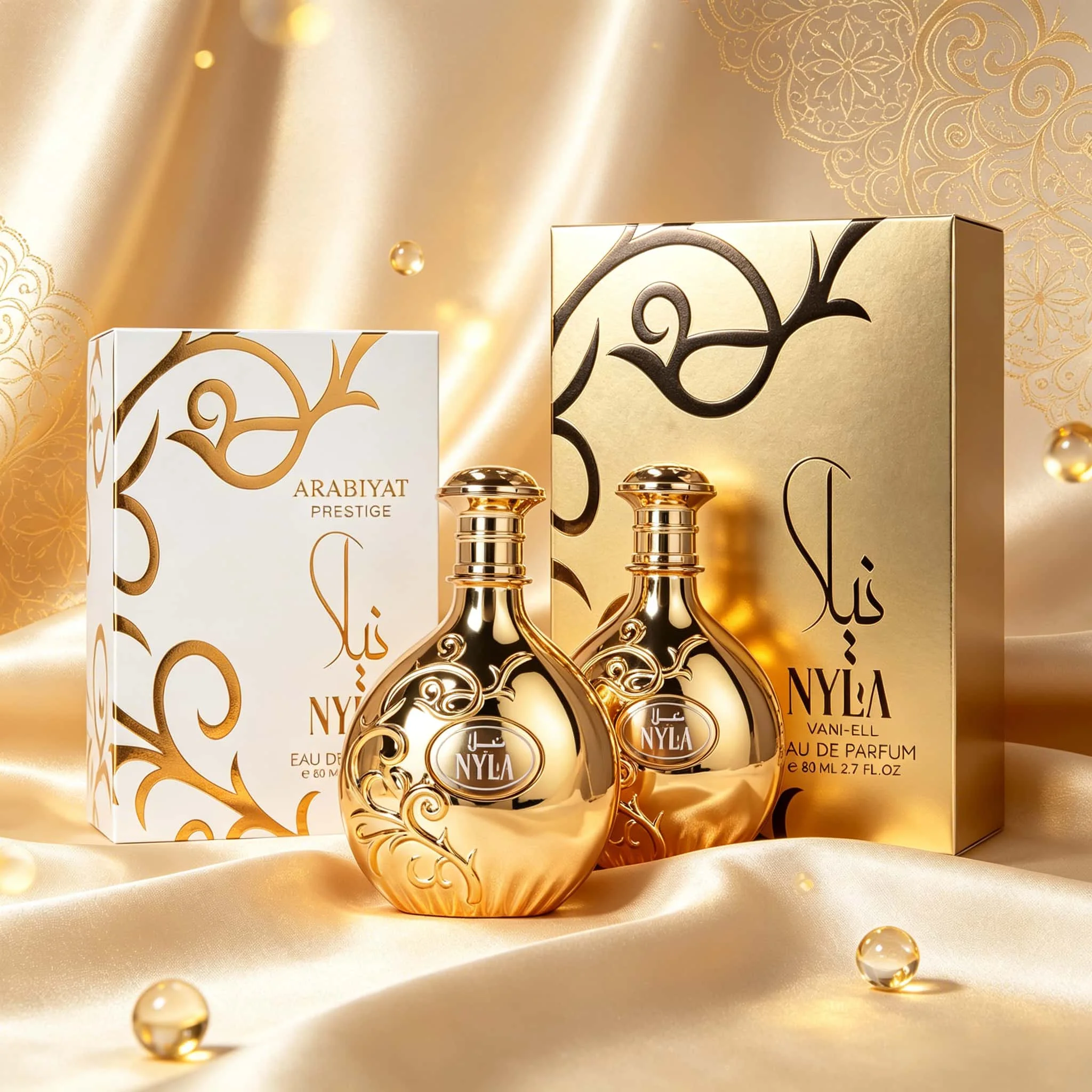 Arabiyat NYLANYLA Vintage-Style Gilded Relief Perfume – Featuring "NYLA" (floral, fruity, and milky notes) and "Vani-Ella" (sweet vanilla notes); a fragrance for women suitable for weddings, dates, and daily wear.
Arabiyat NYLANYLA Vintage-Style Gilded Relief Perfume – Featuring "NYLA" (floral, fruity, and milky notes) and "Vani-Ella" (sweet vanilla notes); a fragrance for women suitable for weddings, dates, and daily wear.