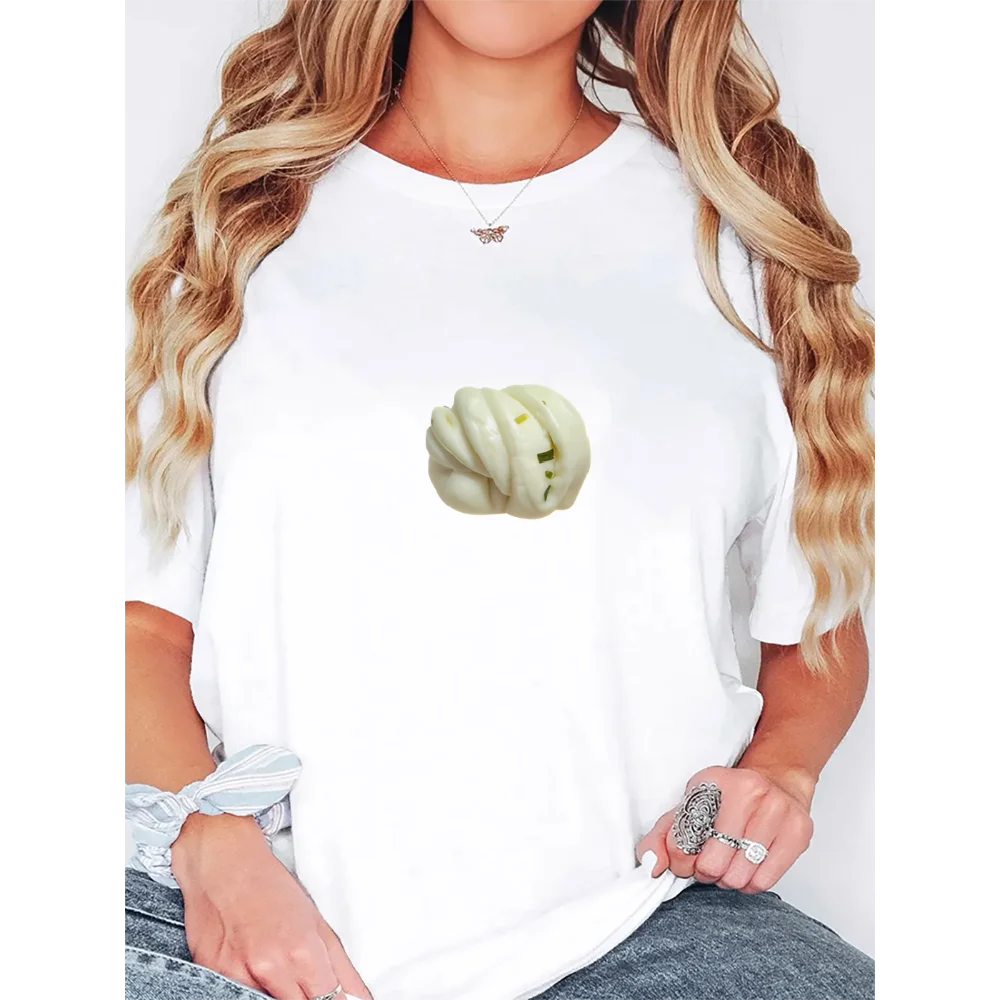 Women Clothes Steamed Tee Traditional Chinese Huajuan Print Handmade Dough Art Unisex Cotton Top Breakfast Street Food Style 
Women Clothes Steamed Tee Traditional Chinese Huajuan Print Handmade Dough Art Unisex Cotton Top Breakfast Street Food Style