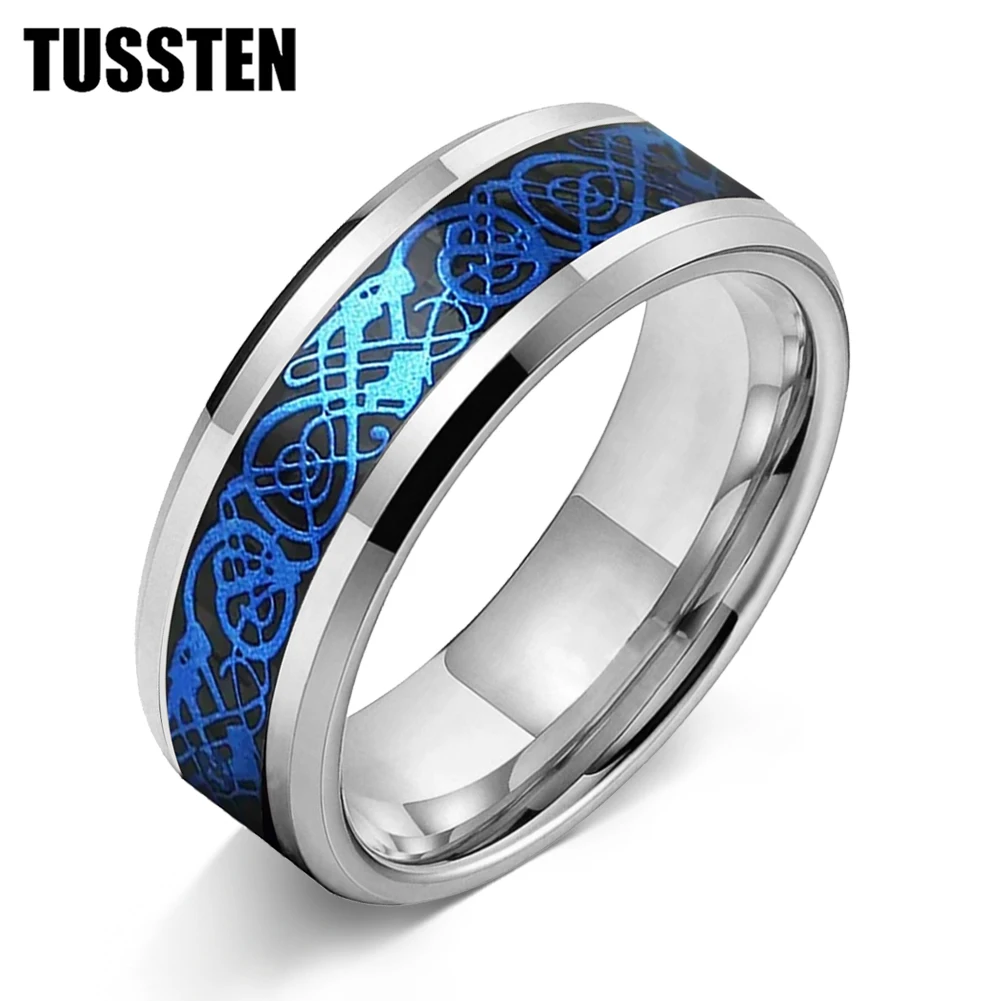 TUSSTEN 6/8MM Blue Dragon Black carbon fiber Ring Tungsten Wedding Band For Men Women Beveled Polished Edges Classic Jewelry
TUSSTEN 6/8MM Blue Dragon Black carbon fiber Ring Tungsten Wedding Band For Men Women Beveled Polished Edges Classic Jewelry