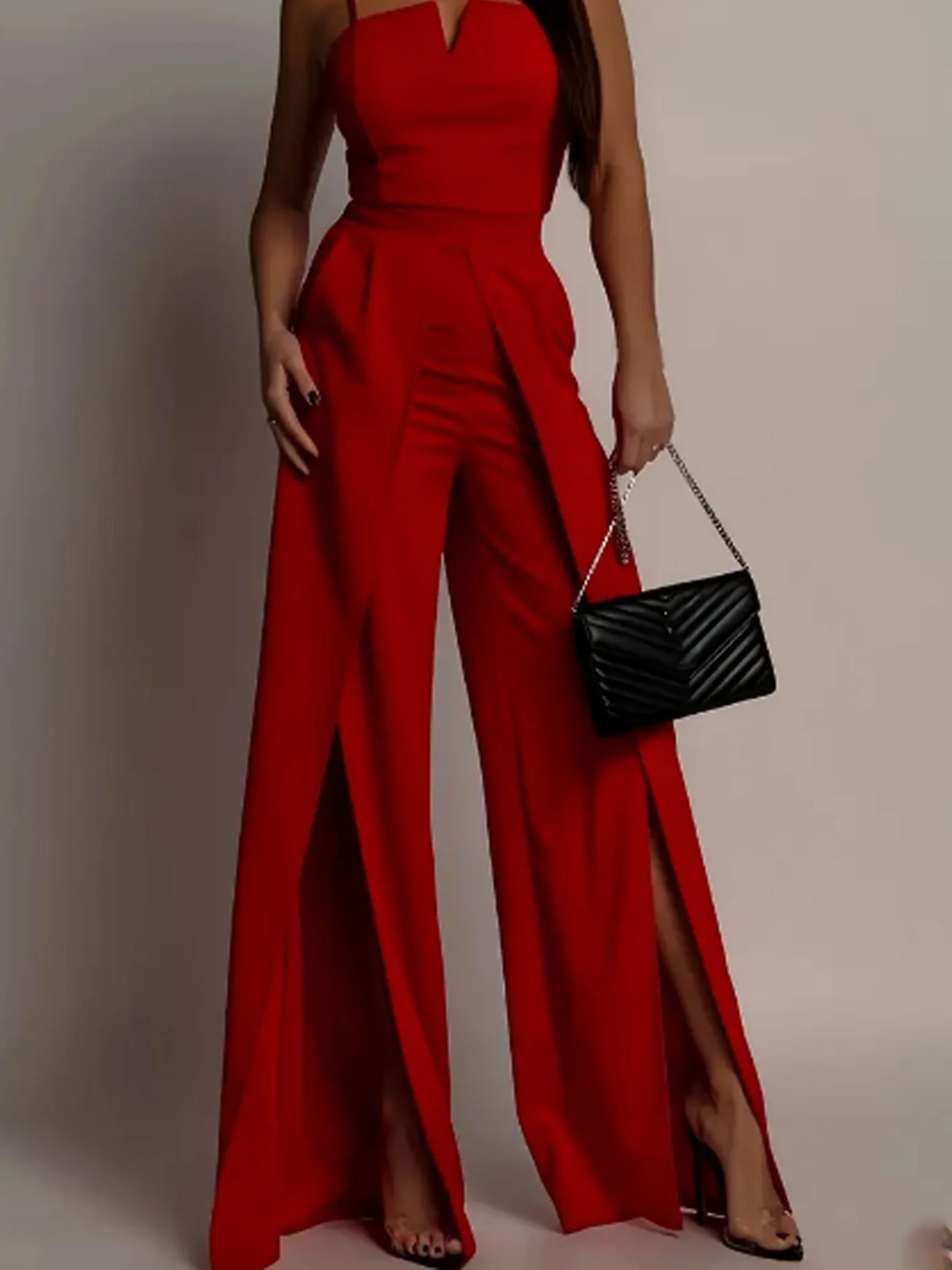 Women's Elegant Solid Color Jumpsuit, Spaghetti Strap V Neck Tube Slim Fit Jumpsuit with Side Slit, Sexy Casual Versatile Commut
Women's Elegant Solid Color Jumpsuit, Spaghetti Strap V Neck Tube Slim Fit Jumpsuit with Side Slit, Sexy Casual Versatile Commut