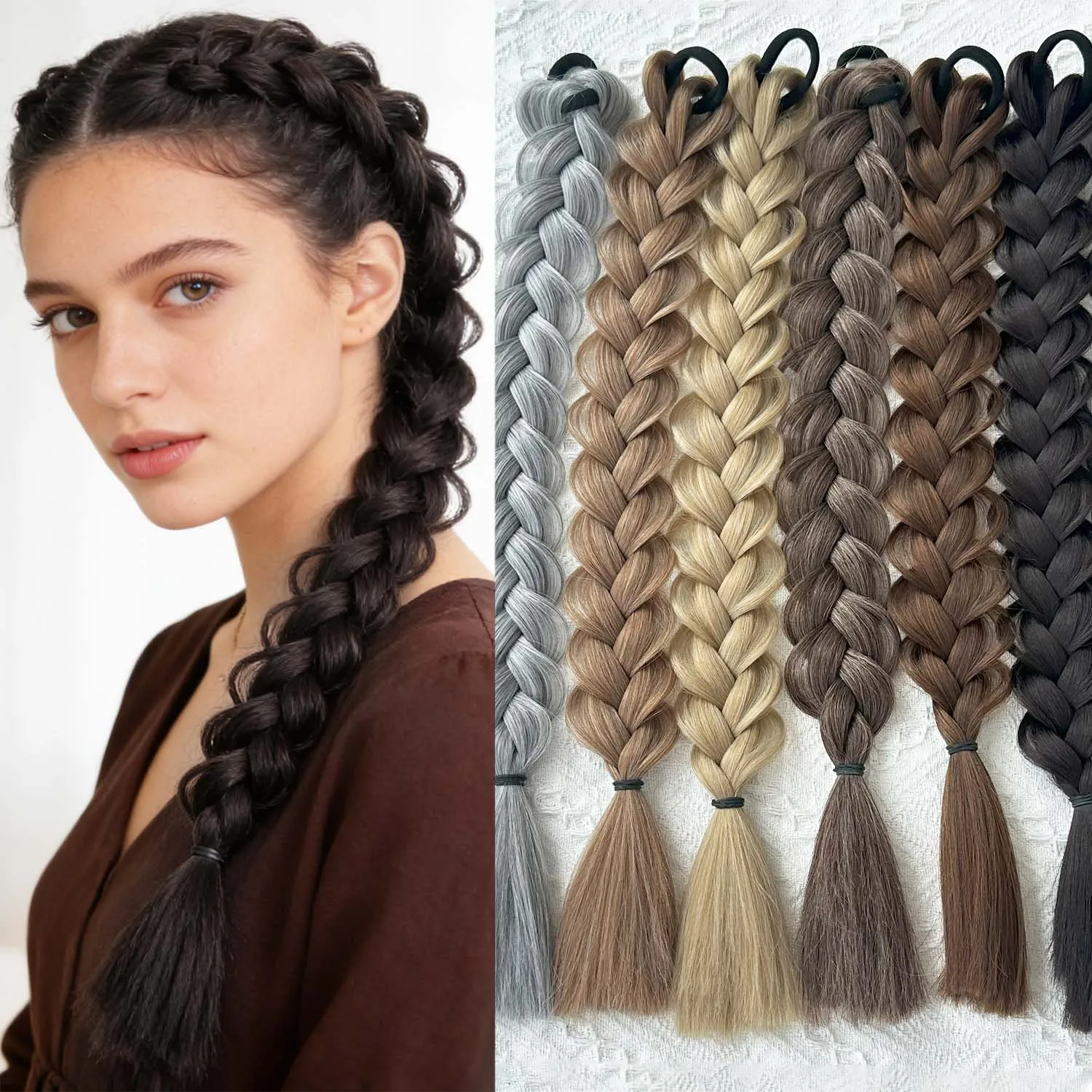 Synthetic Braided Ponytail Extension With Elactic Rubber Band 18Inch Handmade Braids Pony Tail Hairpiece for Women Blonde Brown
Synthetic Braided Ponytail Extension With Elactic Rubber Band 18Inch Handmade Braids Pony Tail Hairpiece for Women Blonde Brown