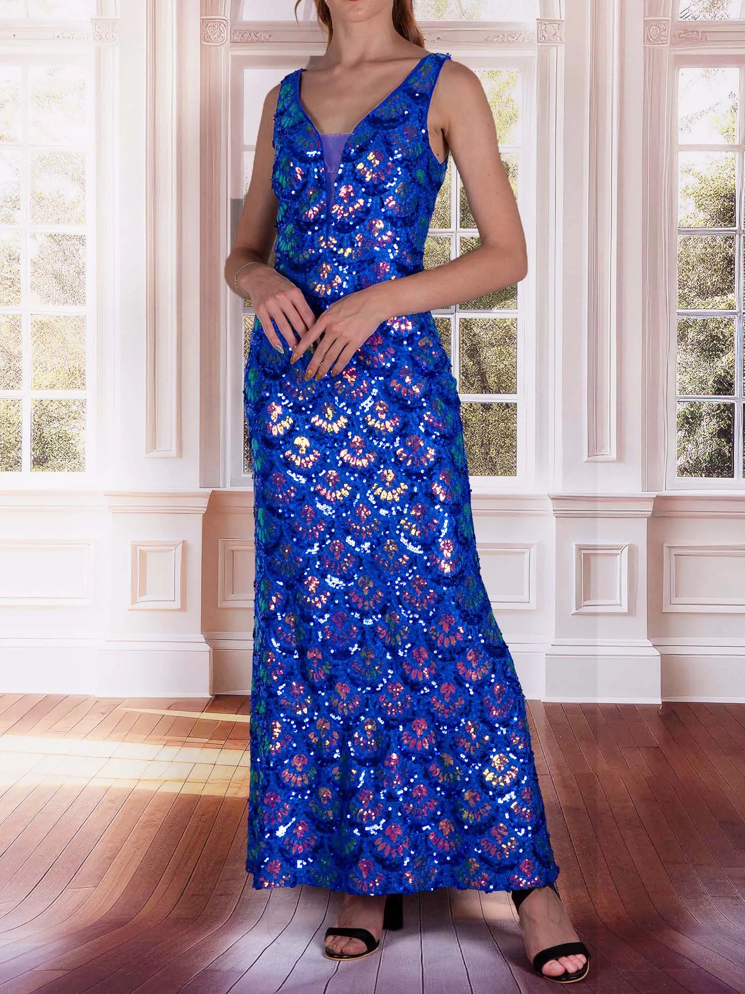 Angel-fashions Women's V Neck Splicing Tulle Pattern Sequin Elegant Long Mermaid Prom Dress
Angel-fashions Women's V Neck Splicing Tulle Pattern Sequin Elegant Long Mermaid Prom Dress