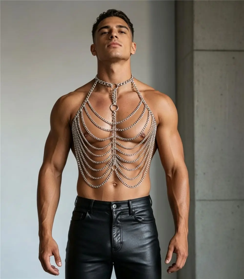 European And American Hollow Sexy Men's Metal Multilayer Body Chain Nightclub Party Performance Chest Chain
European And American Hollow Sexy Men's Metal Multilayer Body Chain Nightclub Party Performance Chest Chain