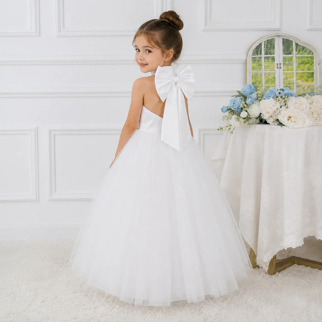 Flower girl wedding bridesmaid dress white bow girl long dress satin formal children's dress
Flower girl wedding bridesmaid dress white bow girl long dress satin formal children's dress