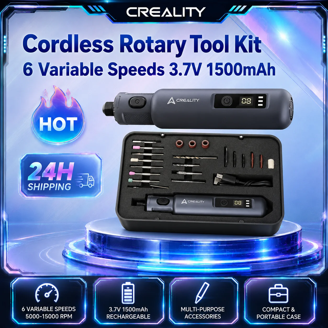 Creality Cordless Rotary Tool Kit 6th Gear Adjustment Gear 6 Variable Speeds 3.7V 1500mAh Cordless Handheld 3D Printer Parts
Creality Cordless Rotary Tool Kit 6th Gear Adjustment Gear 6 Variable Speeds 3.7V 1500mAh Cordless Handheld 3D Printer Parts