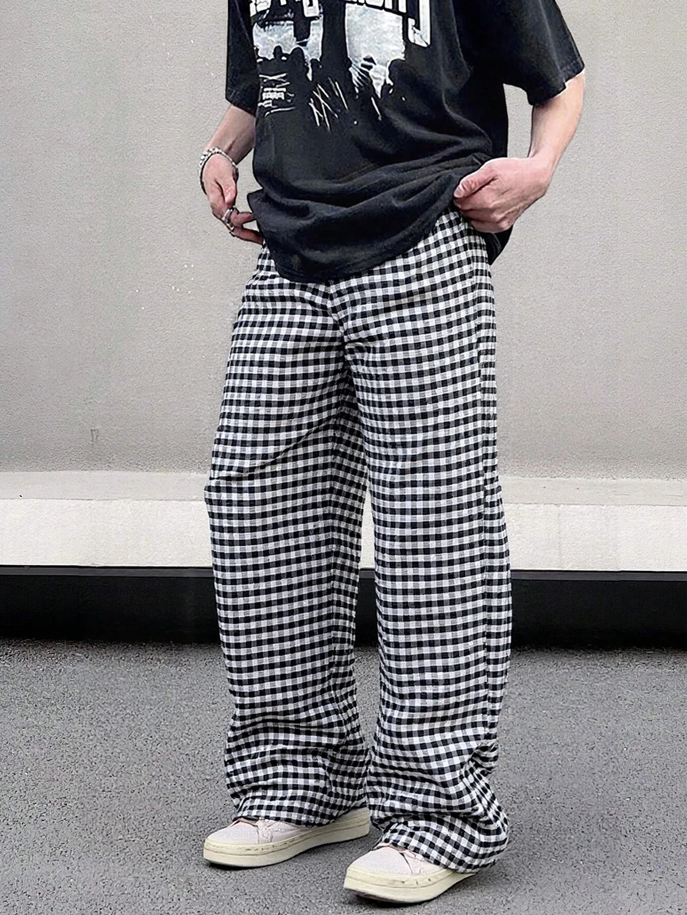 Мужские тканые повседневные свободные прямые брюки с сеткой на талии Модные мужские широкие брюки 
Мужские тканые повседневные свободные прямые брюки с сеткой на талии Модные мужские широкие брюки